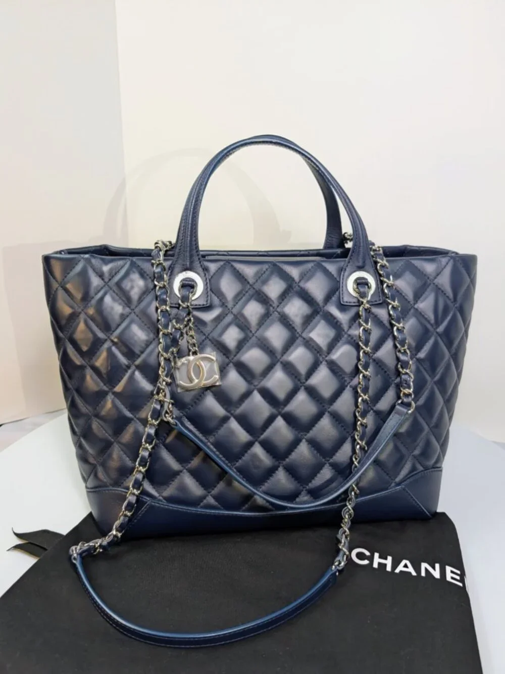 Chanel Midnight Navy Chanel Quilted Lambskin Large Shopping Tote (LST)
